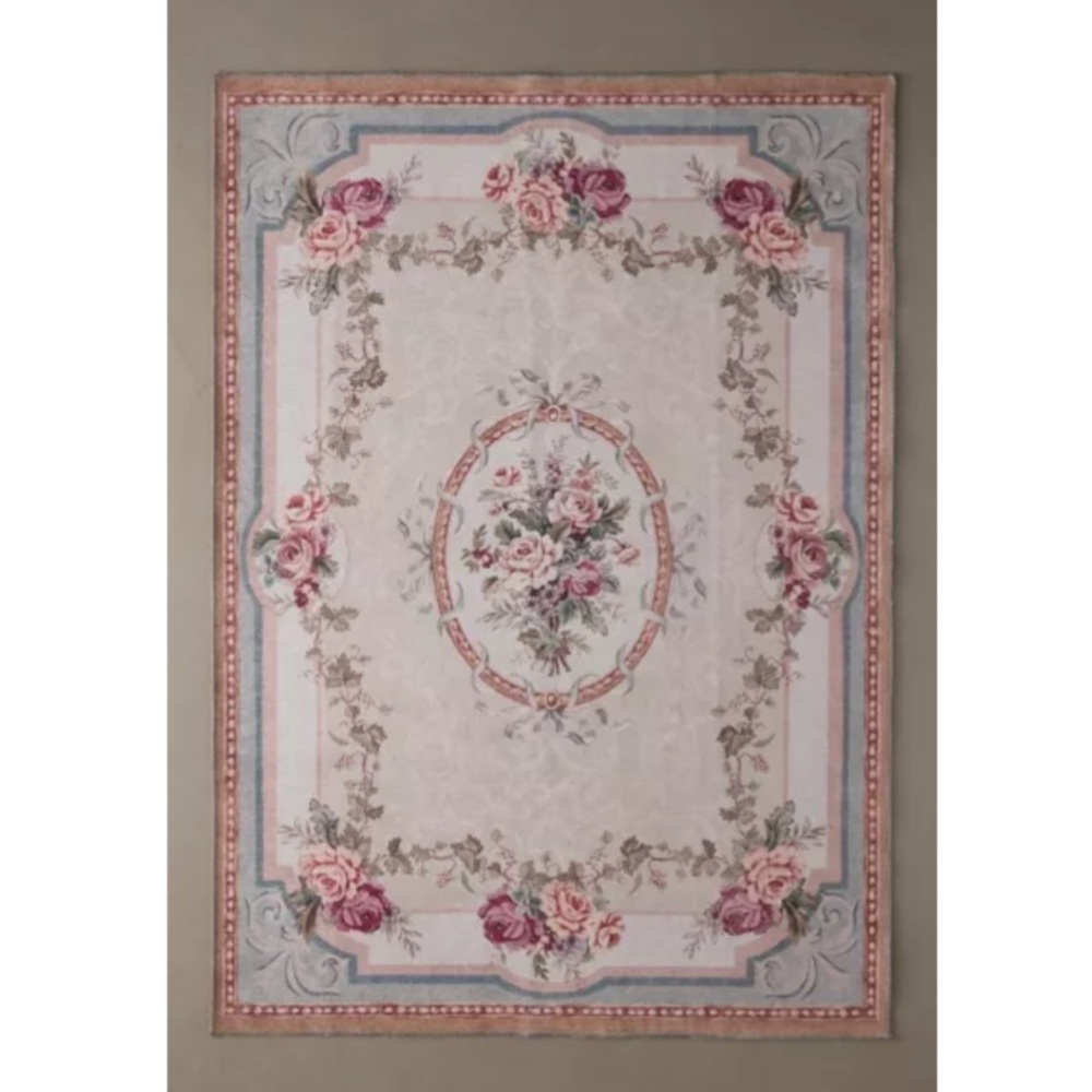 Urban Outfitters Floral Washable Rug - Cream and Pink